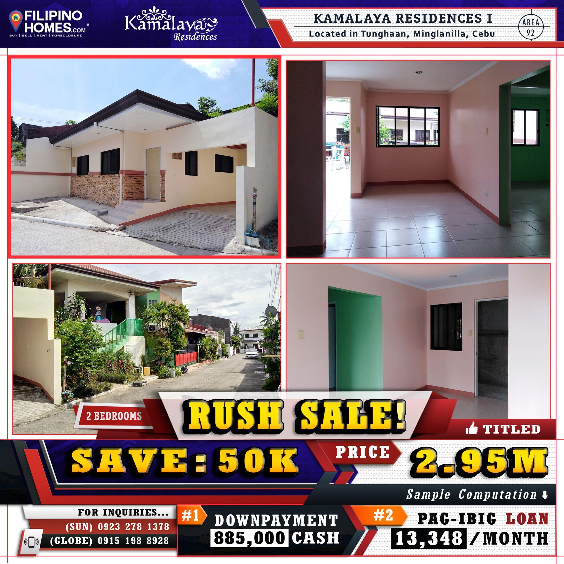 House and Lot Ready for Occupancy in KAMALAYA RESIDENCES I Located in Tunghaan, Minglanilla, Cebu.  DUPLEX HOUSE "CORNER UNIT" 1 Storey Unit Lot Area: 92 sqm.   Floor Area: 49 sqm.   2 Bedroom Near in National Hiway    Near in Anjo world (Snow world)   Near in Gaisano Grand Mall...